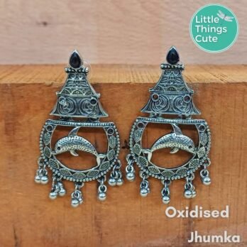 Oxidised Dolphin Jhumka Earrings