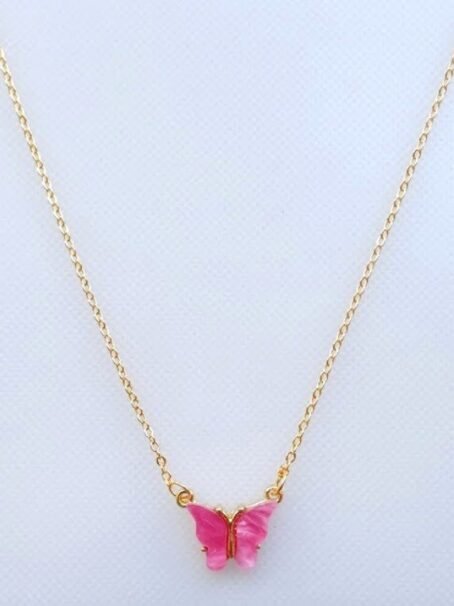 Pink Butterfly Charm with Gold Chain