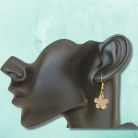 `Gold Enamel Floral Earrings - Peach