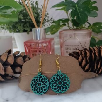 Wooden Mandala Earrings – Teal