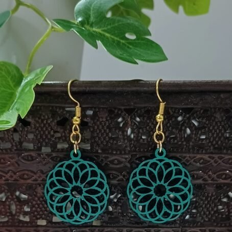 Wooden Mandala Earrings - Teal - Image 2