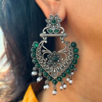 Janki – Oxidised Earrings with Emerald Stones