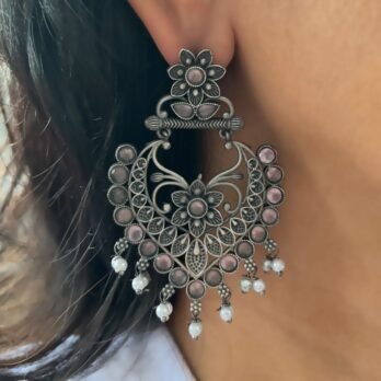 Janki – Oxidised Earrings with Lilac Stones