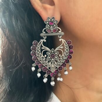 Janki – Oxidised Earrings with Magenta Stones