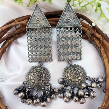 Jhanak – Oxidised Silver Mandala & Ghooghri Earrings