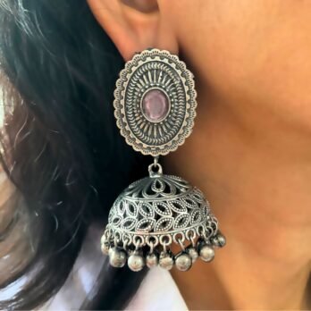 Zoya – Oval Jhumka with Lilac Stone