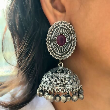 Zoya - Oval Jhumka with Rani Pink Stone