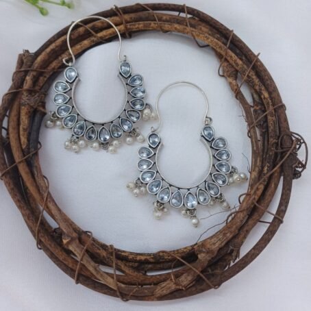 Amaira White Stone Chandbali Earrings