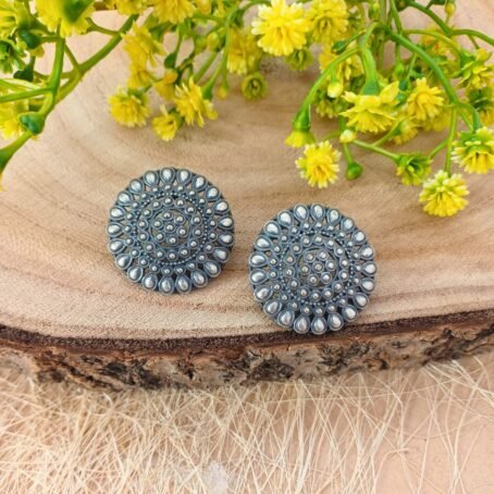 Chand - Round Floral Studs - german silver