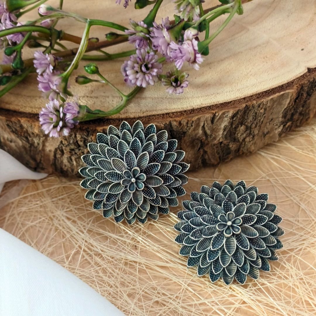 Dahlia Silver Toned Stud Earrings