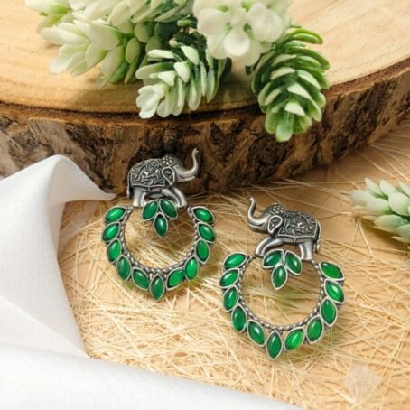 Danti Elephant Earrings with Emerald Stones