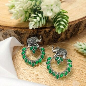 Danti Elephant Earrings with Emerald Stones