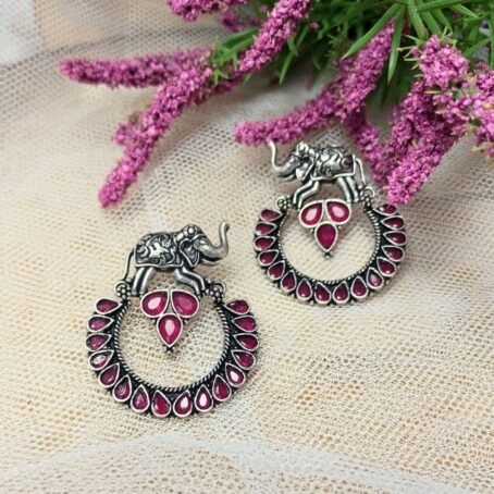 Gauri Elephant Earrings Rani Pink