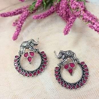 Gauri Elephant Earrings: Rani Pink