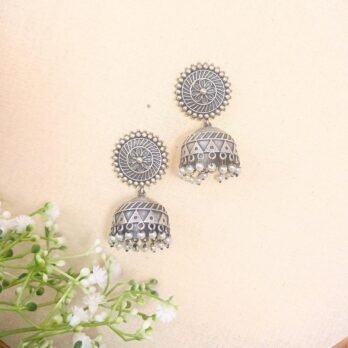 Anika – Floral Mandala Jhumkas with Pearl Drops