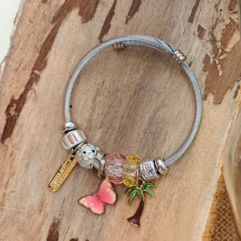 Tropical Charm Bracelet | Butterfly & Palm Tree Design