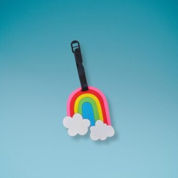 Rainbow Luggage Tag with Clouds – Bright Travel Identifier