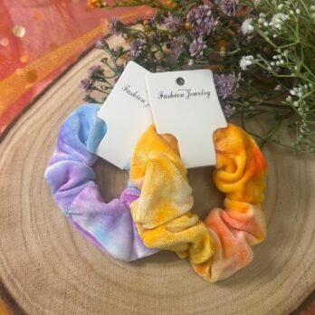 Tie-Dye Velvet Scrunchies(Multicolour)- Set of 2