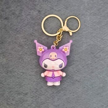 Kuromi Keychain with Bow Detail in Soft Matte Pearl Finish