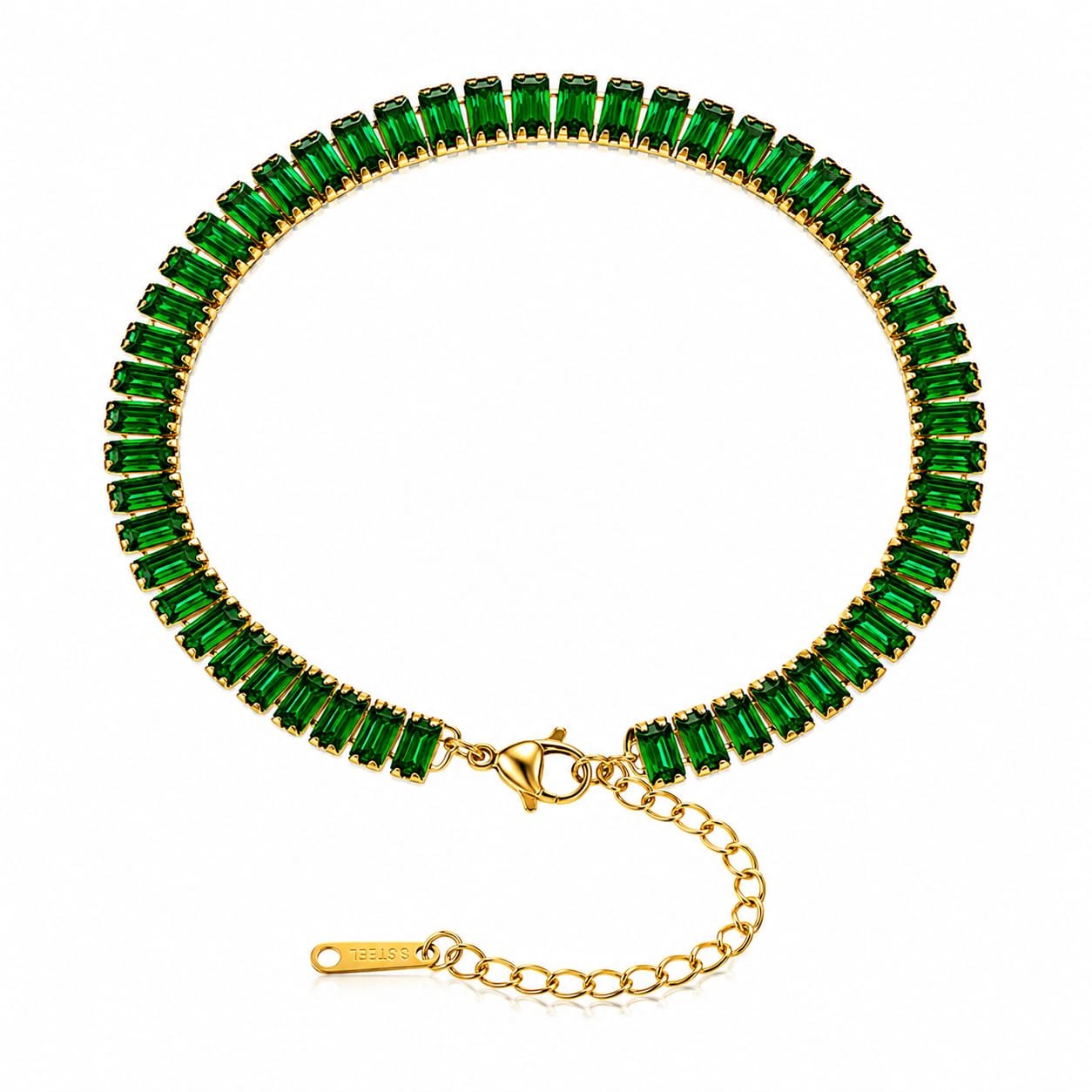 Minimalist emerald green baguette bracelet