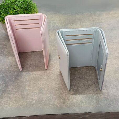 Three Fold Wallet Peach and Blue Open