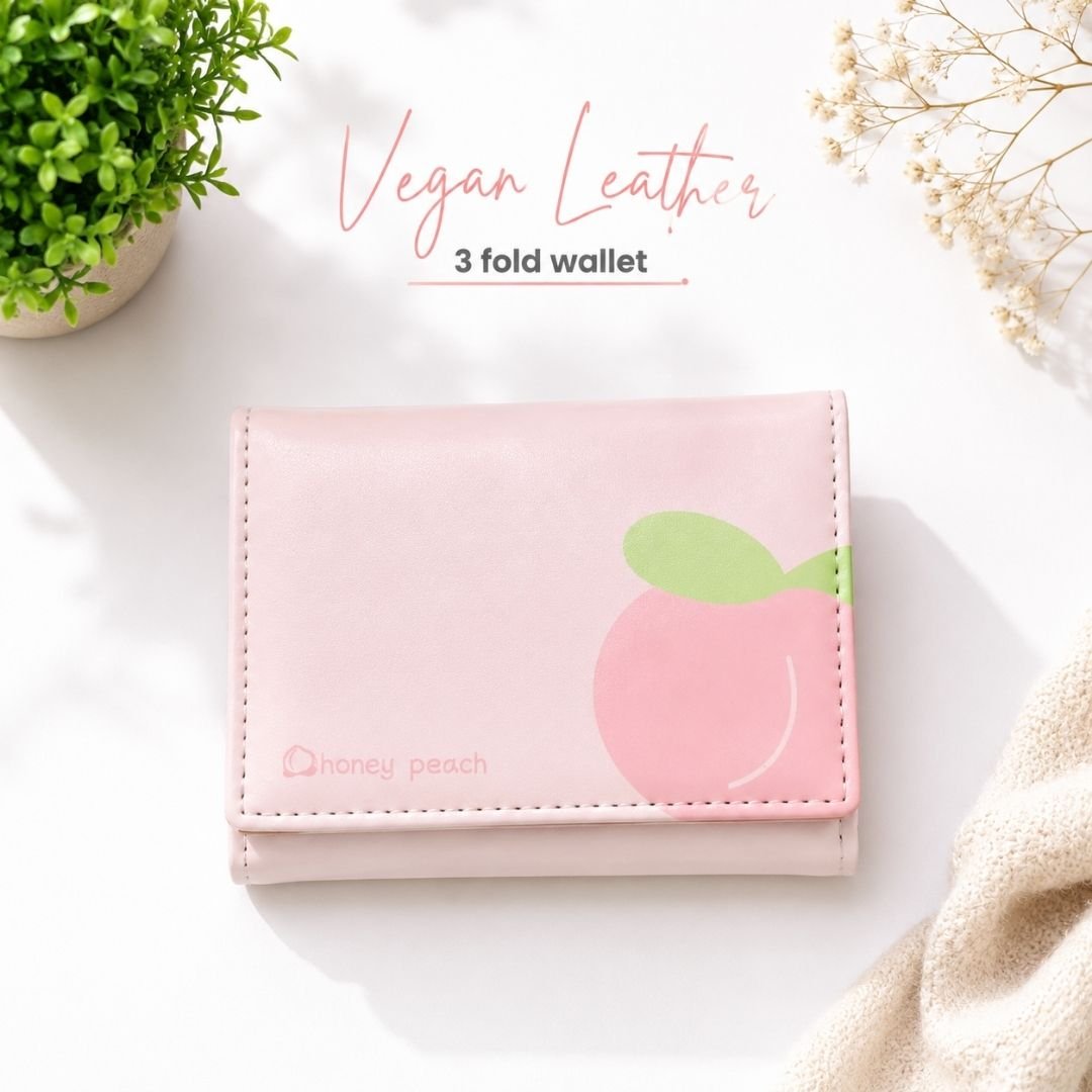 Vegan leather 3-fold wallet Honey Peach design