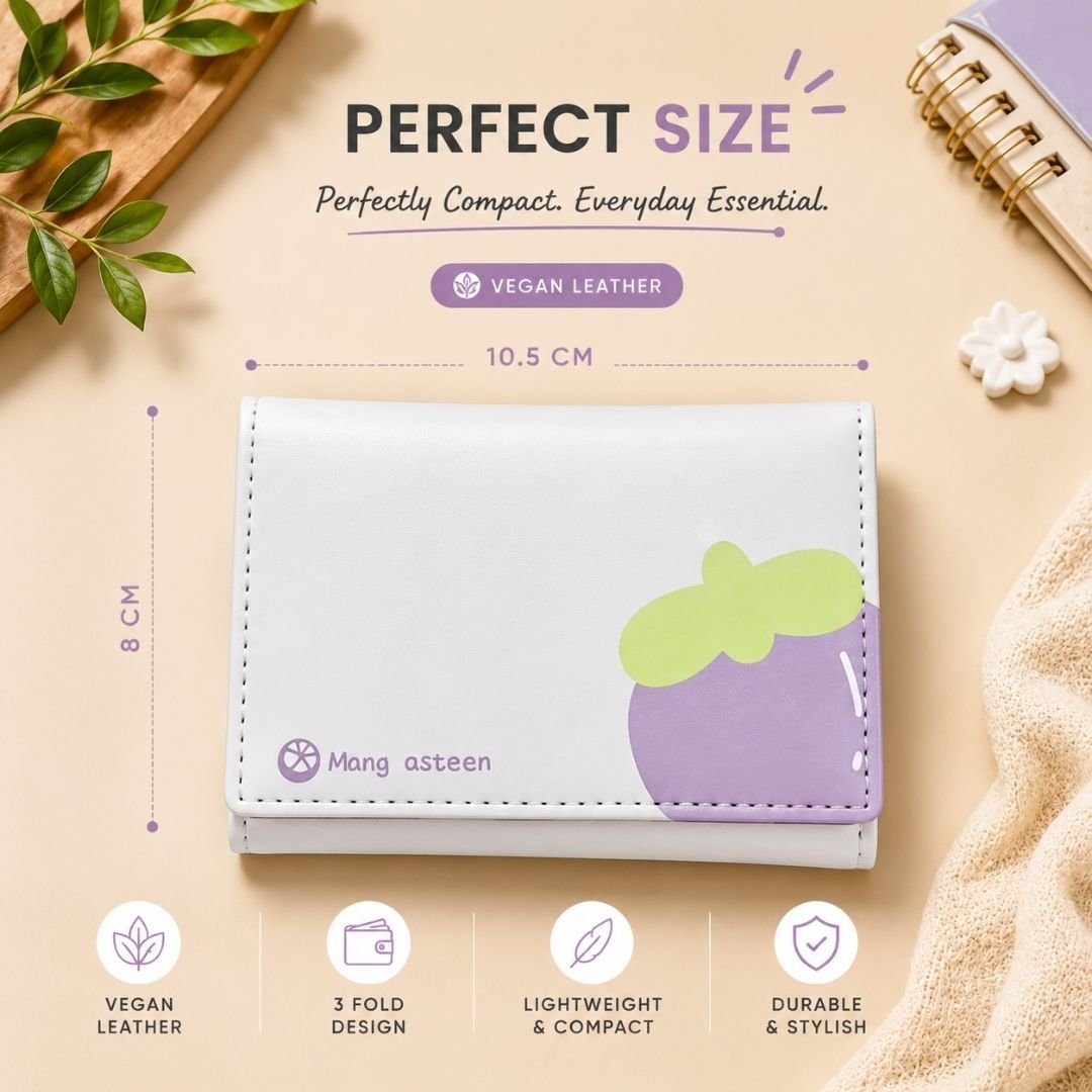 Vegan Leather 3-Fold Wallet – Mangosteen Design - Image 2