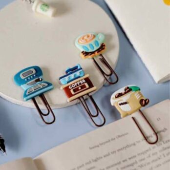 Cute Coffee-Themed Bookmark Clips – Set of 4 (Assorted Designs)