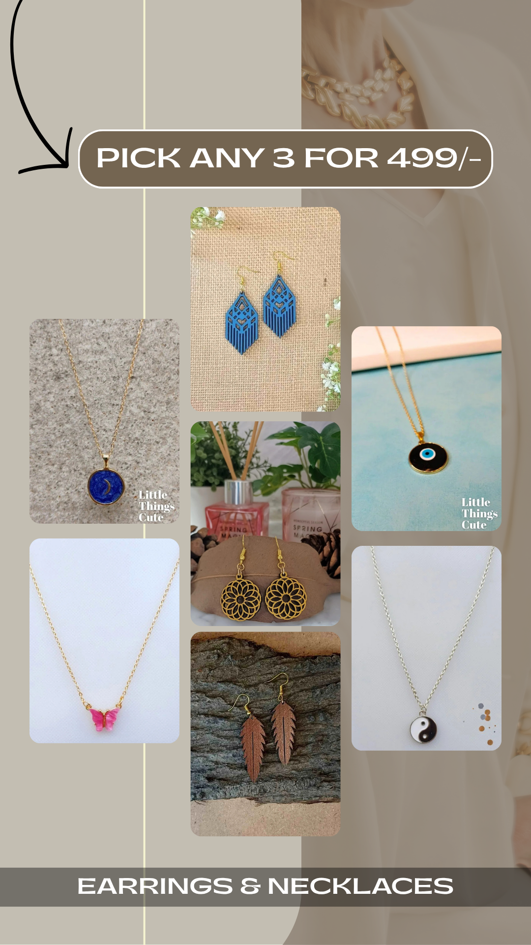 Earrings & Necklaces Bundle - Pick 3 for 499/-