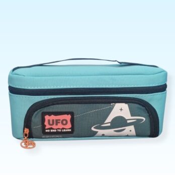 UFO Stationery Pouch Teal & Dark Green – Large 2 Zipper Case