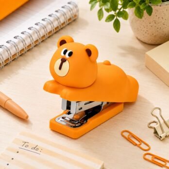Orange Brown Bear Mini Stapler – Cute & Compact Desk Tool