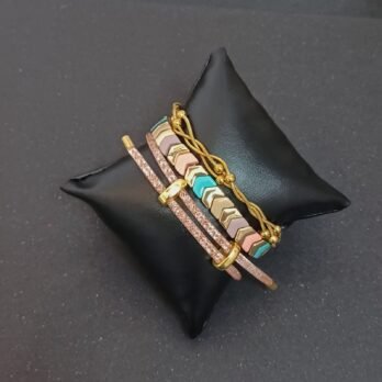 Candy Cloud Stack – Pastel Enamel Bracelet Set with Gold Accents