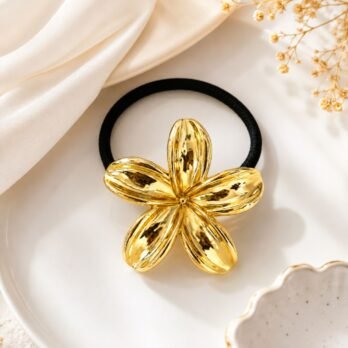 Golden Blossom – Floral Metal Tug Hair Ties