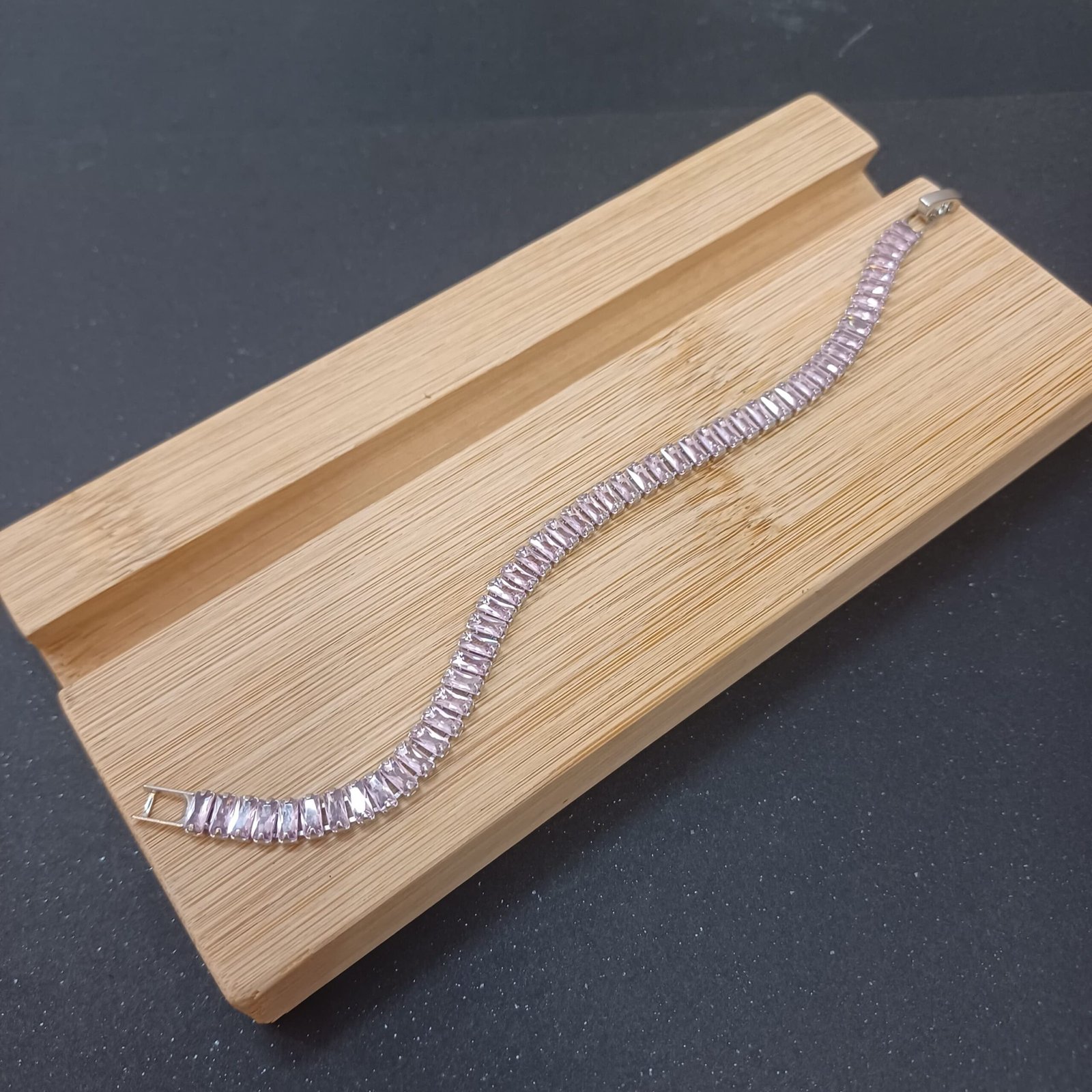 Lilac Luxe Bracelet – Lavender Crystal Silver Bangle - Image 2