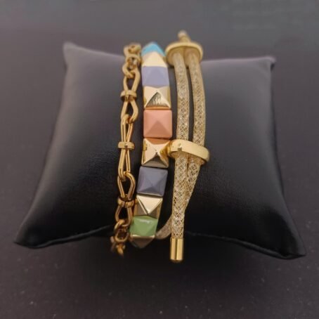 Prism Harmony Bracelet – Multicolor Enamel & Gold Geometry - Image 3