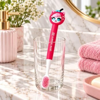 Strawberry Cat Kids Toothbrush – Soft Bristles | Pink & White