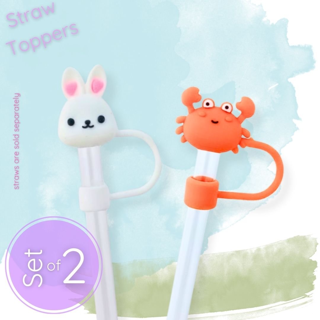 kawaii straw toppers set of 2 with bunny and crab design