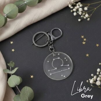 Libra Zodiac Gunmetal Keychain | Edgy Grey Star Sign Bag Charm
