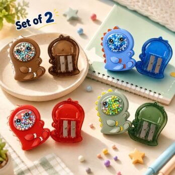 Cute Dinosaur Sharpener Set of 2 | Double Hole Pencil Sharpeners with Storage