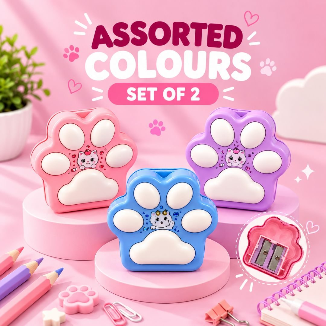 Paw Shaped Pencil Sharpener Set of 2 with cute cat design in assorted colours