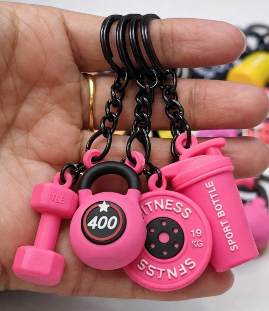 Gym Based Keychains Fitness Keychain Set of 4 – Gym Dumbbell & Kettlebell Keychains