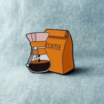 Pour Over Coffee Chemex & Bag Enamel Lapel Pin — Enamel Badge for Coffee Lovers