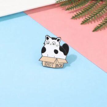 Idiot Box Cat Enamel Lapel Pin — Quirky Hard Enamel Badge for Cat Lovers