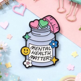 Mental Health Matters Enamel Lapel Pin – Cute Motivational Badge for Bags & Jackets (4×3 cm)
