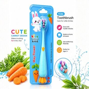 Cute Kids Carrot Toothbrush Blue – Ultra Soft BPA-Free Toothbrush for Toddlers