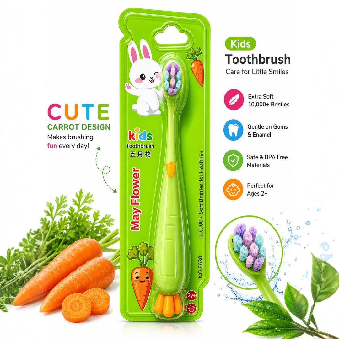 green carrot kids toothbrush blister pack — 10000 soft bristles BPA free age 2 plus