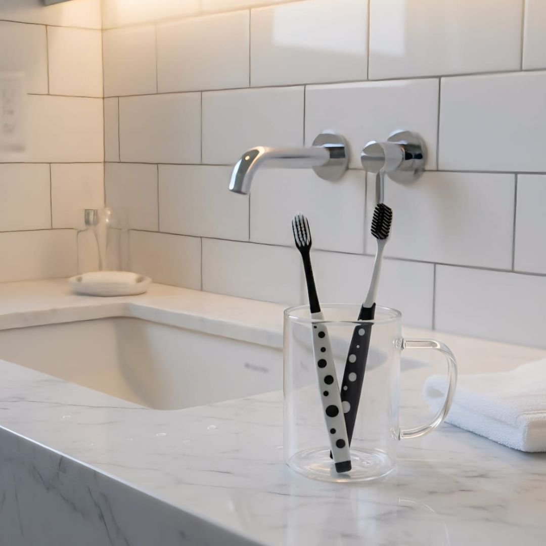 Black and white aesthetic toothbrush set of 2