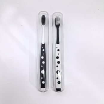 Polka Dot Toothbrush Set of 2 with Soft Bristles and Travel Case