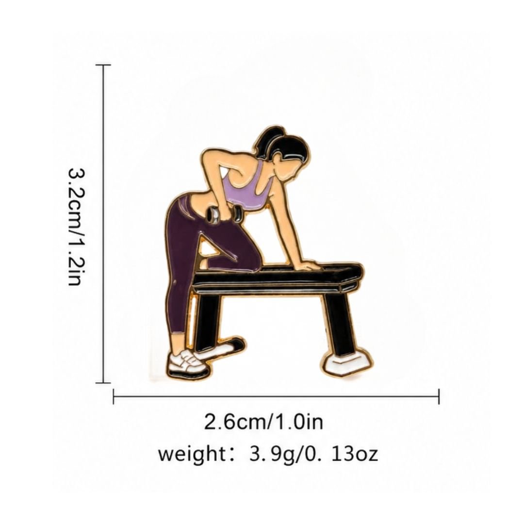 Gym workout enamel pin size guide 3.2cm tall 2.6cm wide 3.9g fitness lapel pin