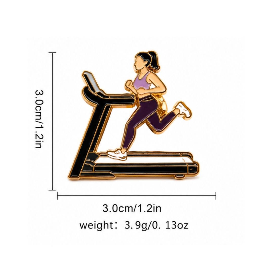 Treadmill running enamel pin size guide 3cm square 3.9g weight fitness lapel pin
